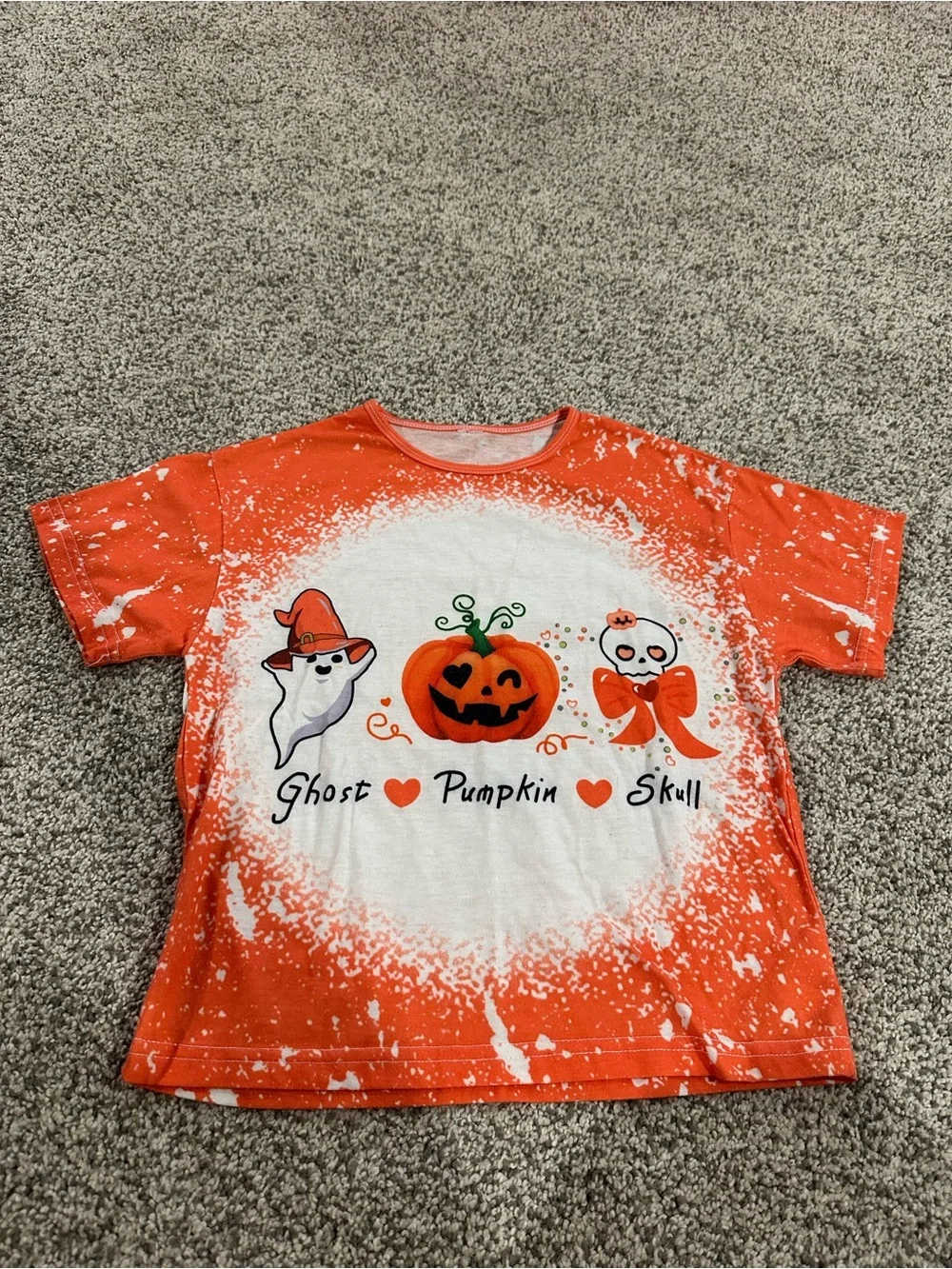 Orange Halloween Kids Tee with Ghost Pumpkin Skull Graphic